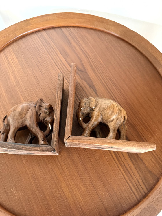 Image 1 of 2x vintage teak elephant bookends ‘60s