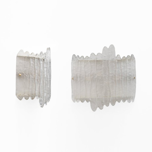 Pair of modern wall sconces in Italian Murano glass and brass in the shape of a glacier.