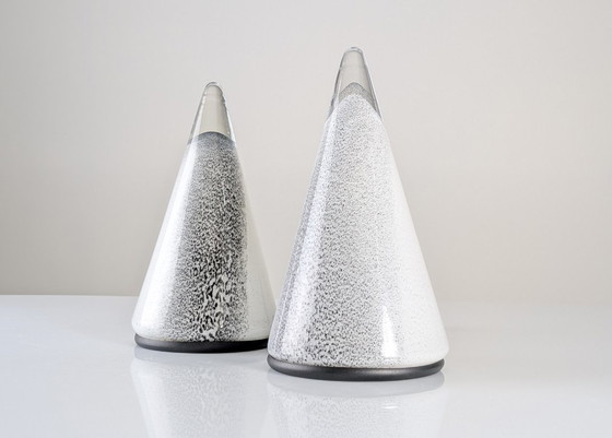 Image 1 of Par de lámparas de mesa cónicas de cristal de Murano italianas, década de 1980