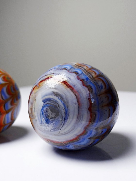 Image 1 of Pair of vintage Murano glass eggs, blown from a cane, circa 1950