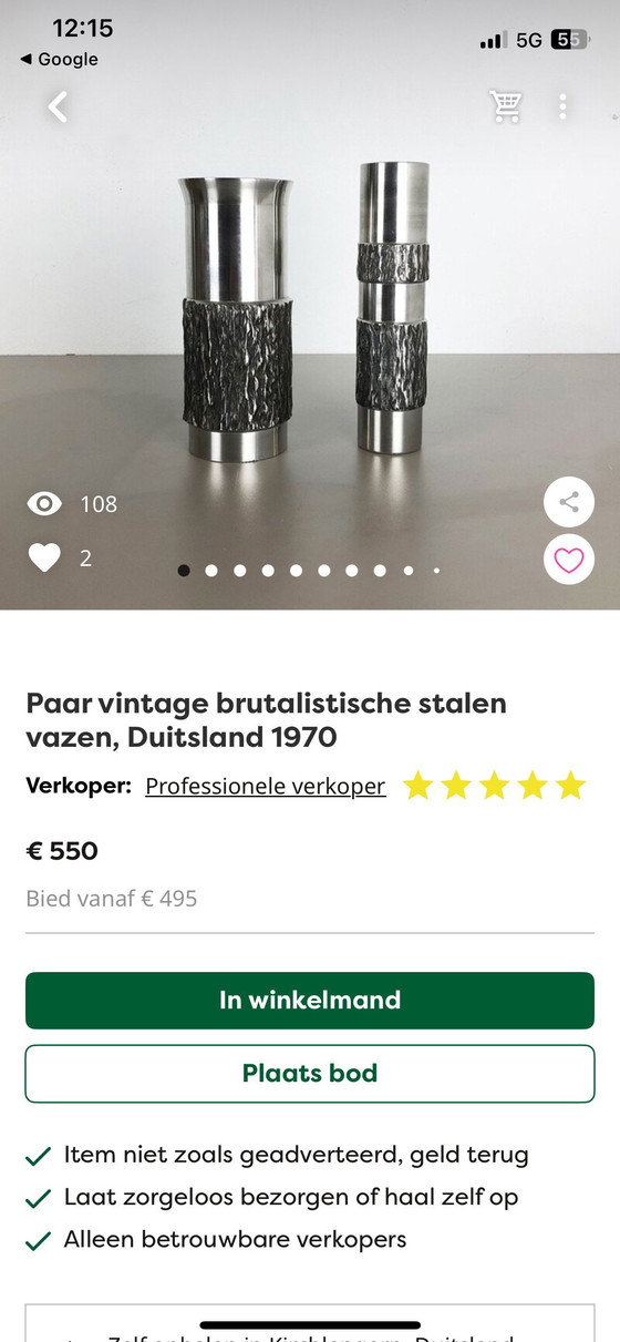 Image 1 of Satz von 3 brutalistischen Metallen aus Duitsland aus den Jahren 60/70