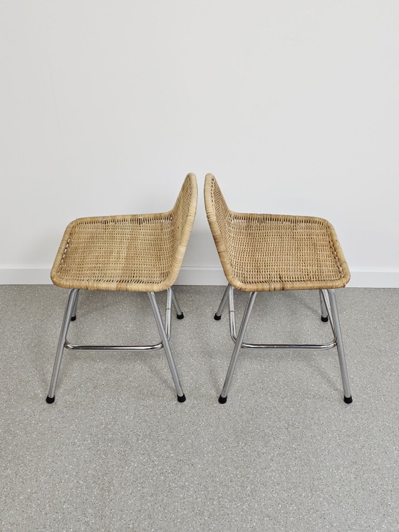 Vintage stool Rohé Noordwolde, Rattan, Chrome, Beige (photo 3 of 8)