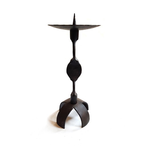 Brutalist Hand Forged Wrought Iron Candle Holder