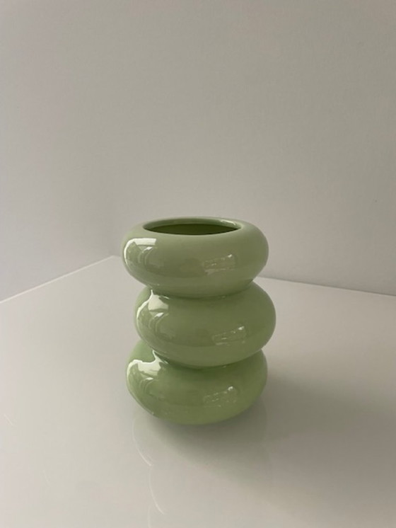 Image 1 of Modern sculptural design vases in taupe, dark green and mint