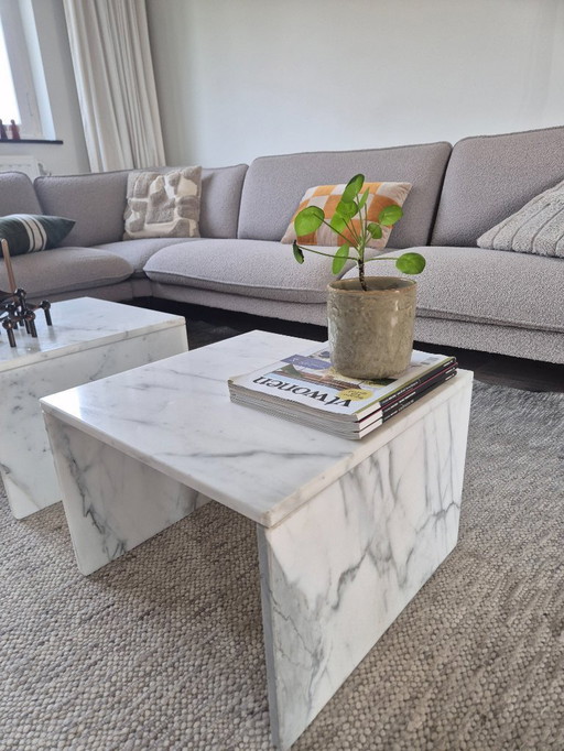 2x vintage Carrara marble coffee tables