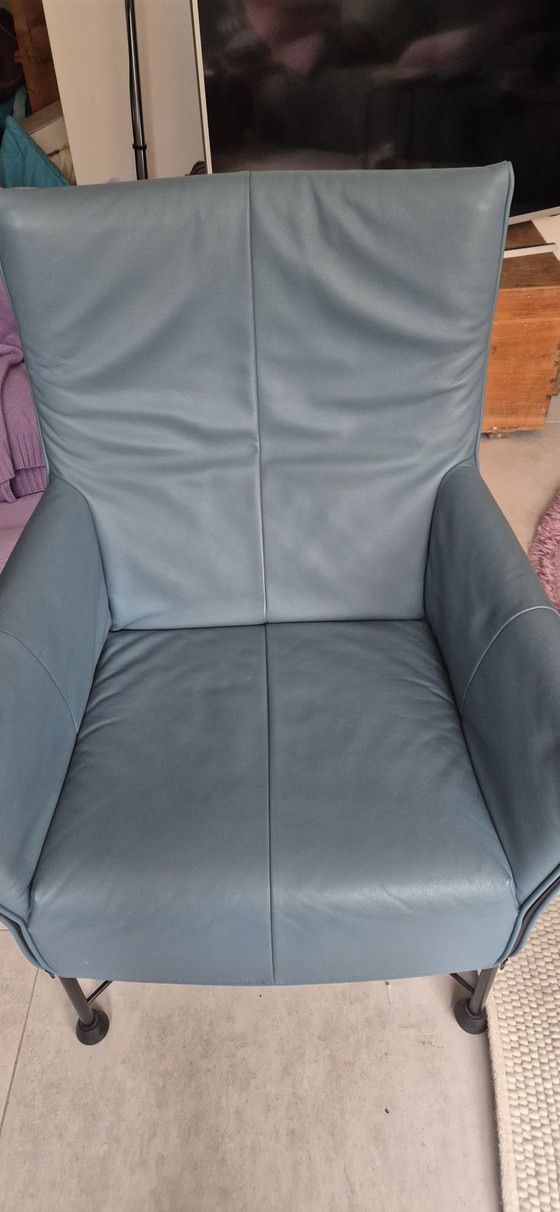 Turquoise Charly Montis leather reupholstered., Armchairs, Metal, Black (photo 6 of 6)