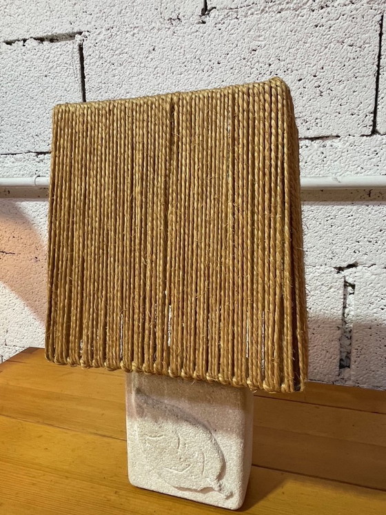 Image 1 of Lampada vintage in pietra con paralume in corda, anni '70