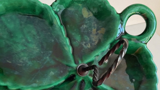 Image 1 of Vintage Enameled Ceramic Barbotine Dish