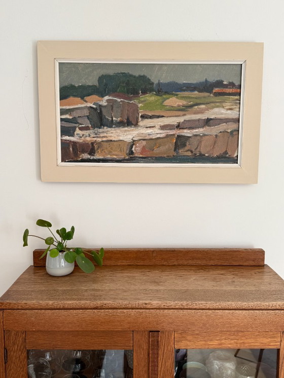 Image 1 of Paisaje costero abstracto y expresionista en óleo sobre lienzo