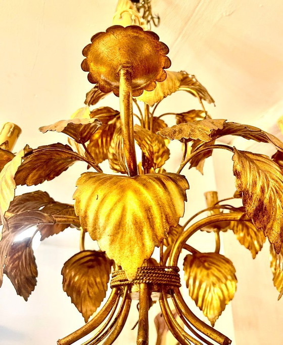 Image 1 of Hans Kögl Kronleuchter, floral, vergoldet, 5-flammig, 1970er Jahre