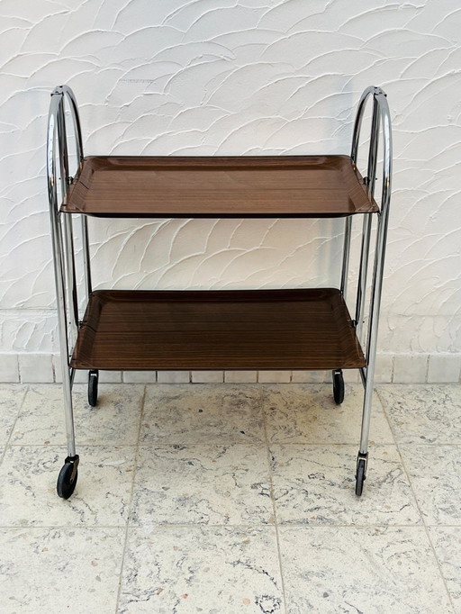 Vintage-Servierwagen zum Zusammenklappen in Chrom und Laminat