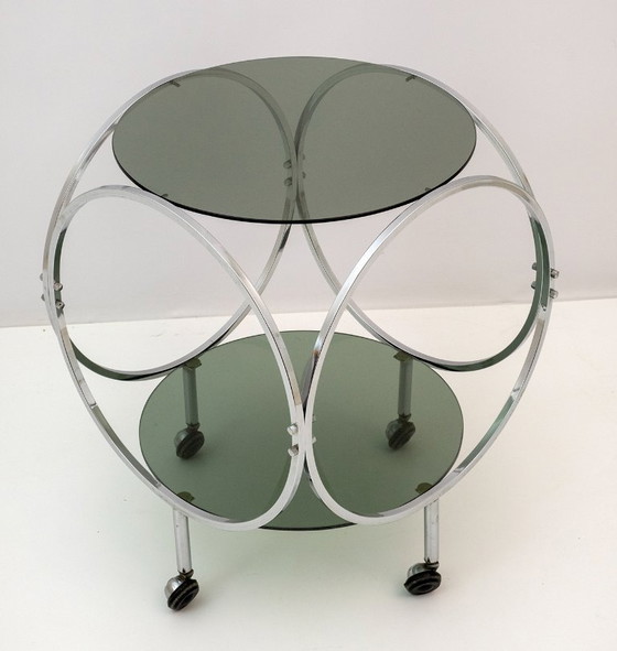 Image 1 of Space Age Vintage Staal en Rookglas Salontafel, 1970
