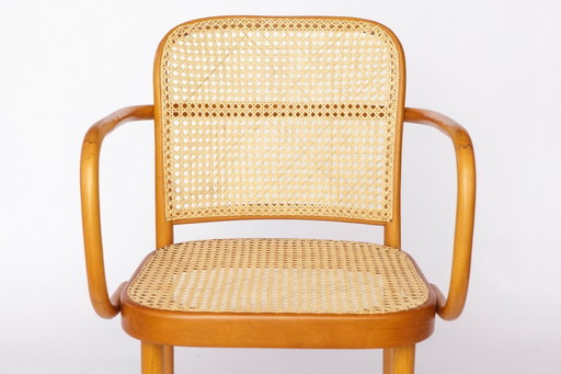 Ligna-Sessel – Tschechoslowakei der 1950er/1960er Jahre, Bugholzbuche mit neuem Rattanrohr, Vintage-Sessel im Thonet-Stil von Jo