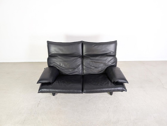 Image 1 of Vintage Italian 3-seater sofa, design couch, black leather, 1980s