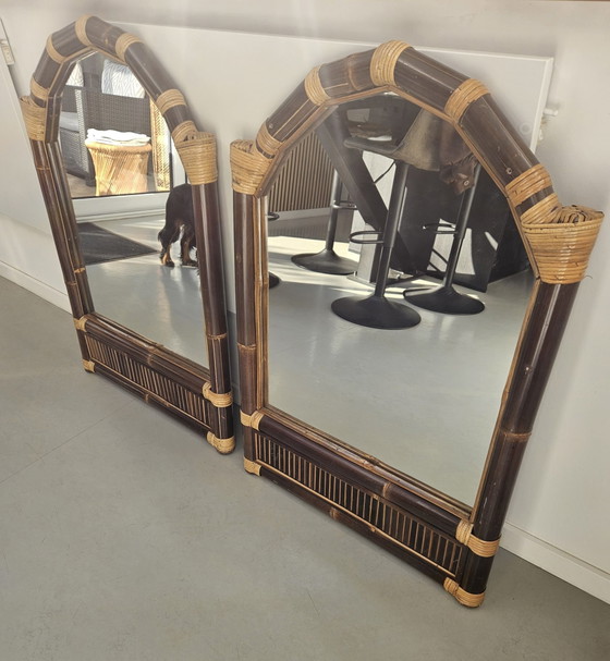 Set de Miroirs Vintage en Bambou en Arc Années 70 – Verre (photo 4 of 8)