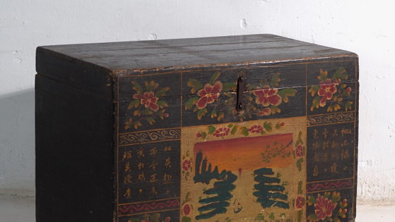 Antique painted trunk in pine wood – China, circa 1900 – Storage cabinet, Iron (photo 3 of 40)