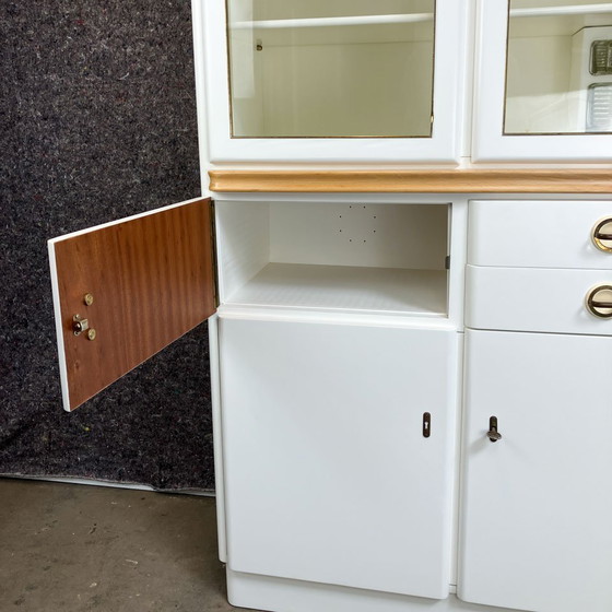 Image 1 of Kitchen cupboard with pull-out and bread compartment, solid wood, 1950s