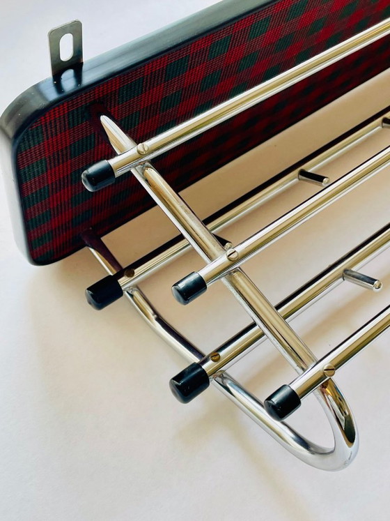 Coat Rack - Sleek Chrome, Red-Green Tartan - Mid-Century Flair, 1960s (photo 10 of 17)