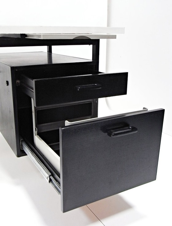 Image 1 of Writing Desk in Black Stained Oak with White Lacquered Top by Herbert Hirche for Christian Holzäpfel KG, Germany, 1960s