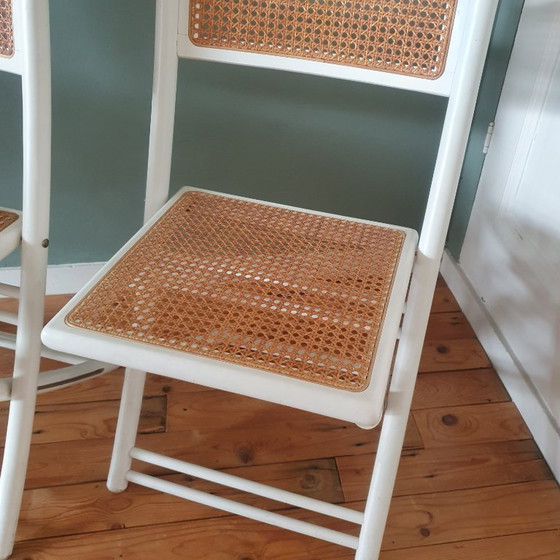 Image 1 of Set of 2 White Design folding chairs with cane / webbing upholstery