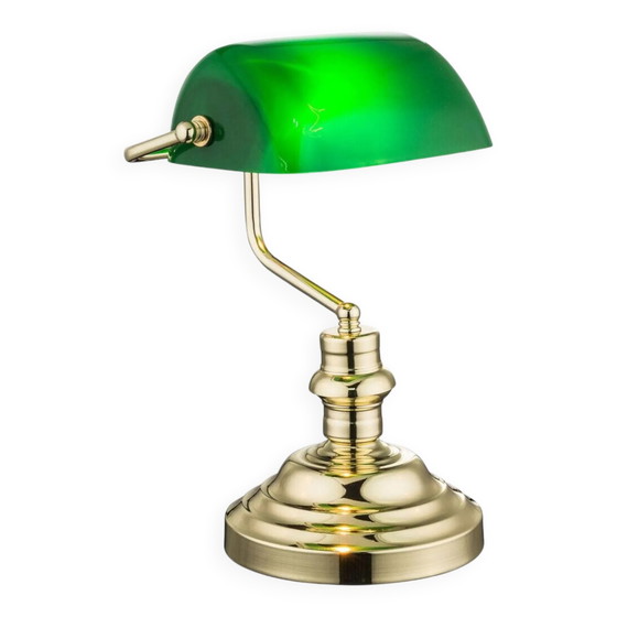 Lampada da scrivania Notary da banchiere in ottone lucido, Lampade da tavolo, Metallo, Vintage (foto 2 di 5)