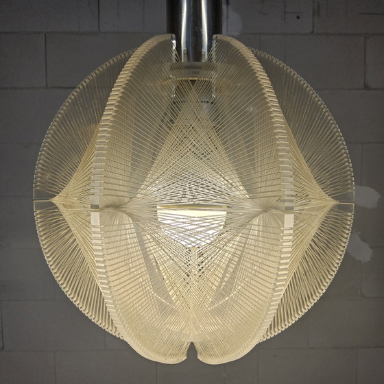 Image 1 of Vintage design Space-Age Paul Secon nylon draad hanglamp Sompex (70s) Spiderweb Swag lamp