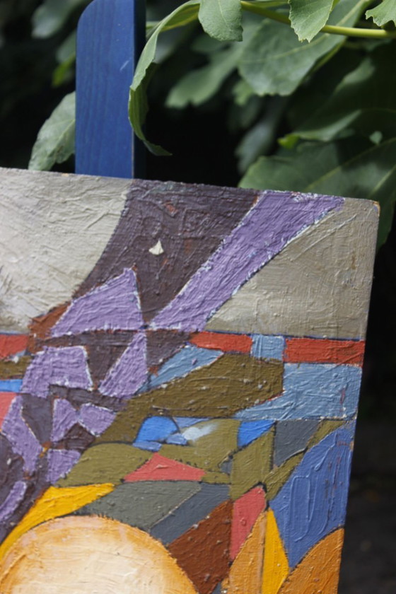 Image 1 of Jean Besnard (1922-2007) Huile sur carton abstraction géométrique Op Art 1981