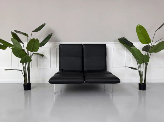 Image 1 of Brühl Roro Small Designer Leder Schwarz Sofa Schlafsofa