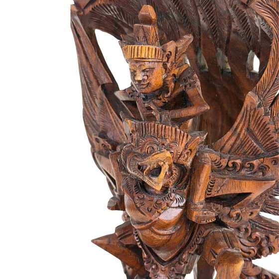 Vintage Balinese Houten Vishnu op Garuda Beeld – Indonesië – 24 cm – Beeldhouwkunst, Wood (photo 9 of 9)