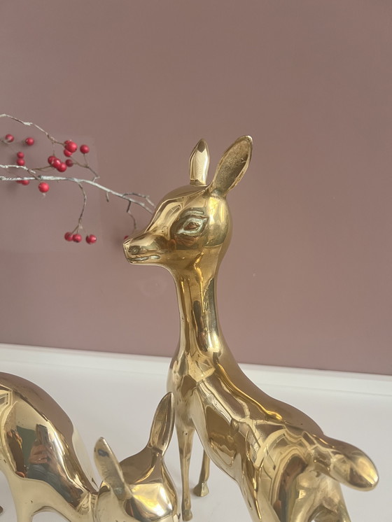 Image 1 of Hollywood Regency brass XL deer/bambis