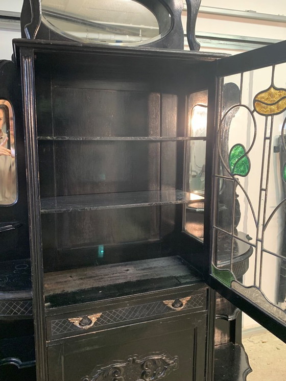 Image 1 of Grand meuble vitrine en bois noirci fin XIX/début XXème