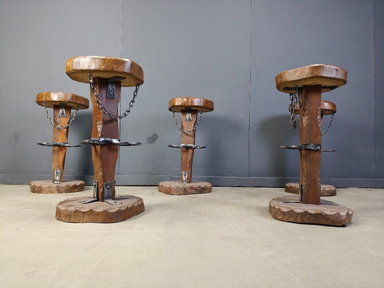 Image 1 of Vintage brutalist bar stools, set of 5 - 1960s