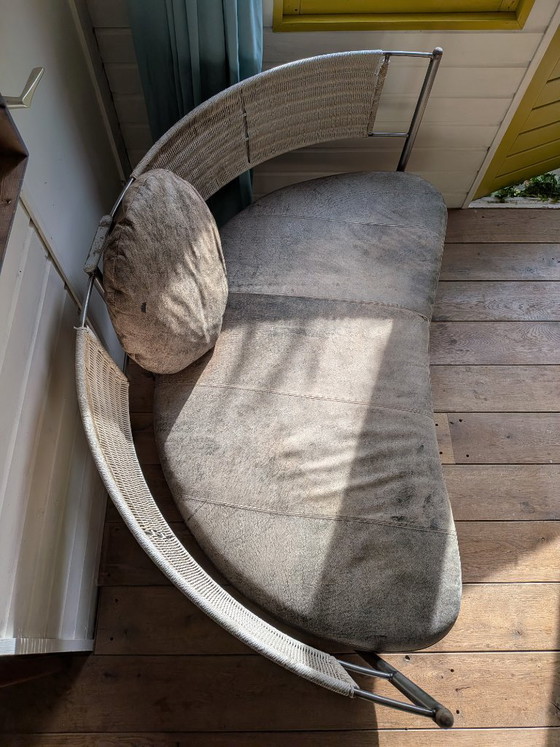 Curved Loveseats with metal frame and woven backrest, Textile, Grey, Modern (photo 3 of 9)