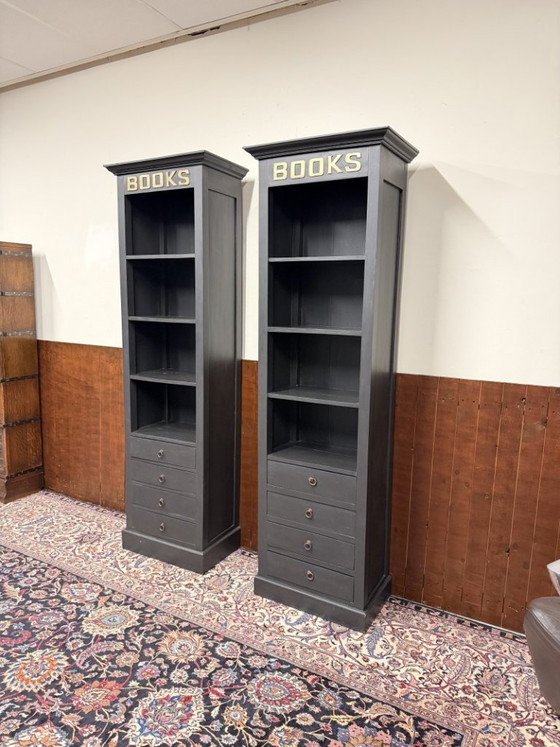 Classic English Teak Books Bookcase Black, Wood, Brass (photo 3 of 15)