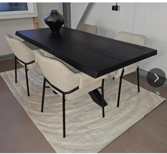 Image 1 of Live edge table incl. 4 taupe boucle bucket chairs