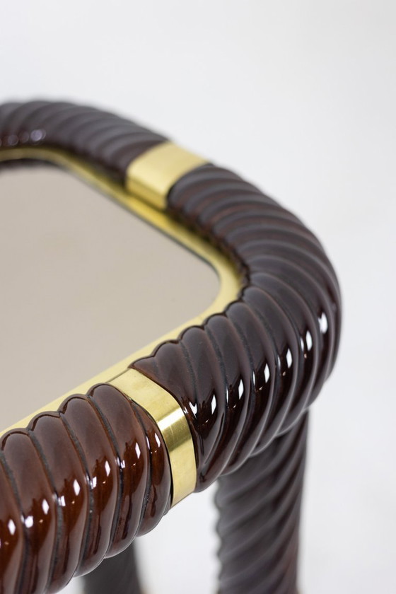 Image 1 of Tommaso Barbi. Keramische console met spiegelend blad. Italië, circa 1970