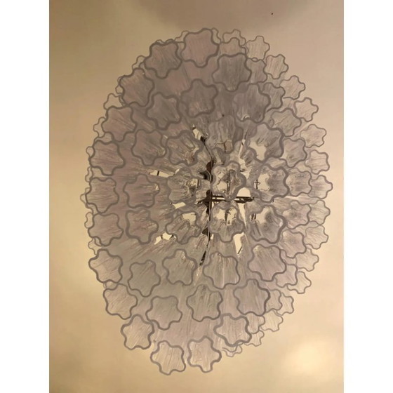 Image 1 of Contemporary Oval Transparent “Tronchi” Murano Glass Chandelier in Venini Style