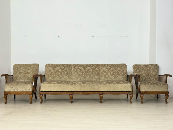 Image 1 of Chippendale bankstel / zitmeubelset / bank en fauteuils – vintage uit de jaren 60