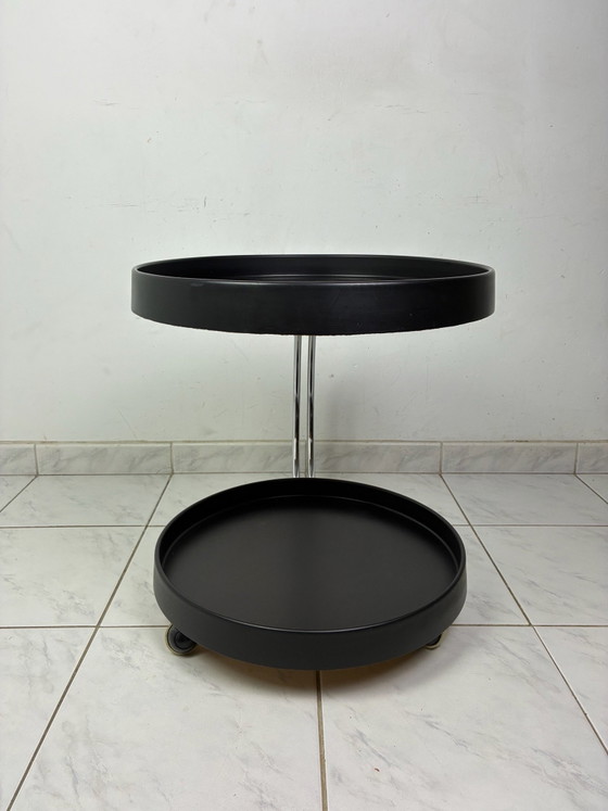 Vintage round trolley side table, Bar carts, Chrome, Plastic, Black (photo 4 of 15)