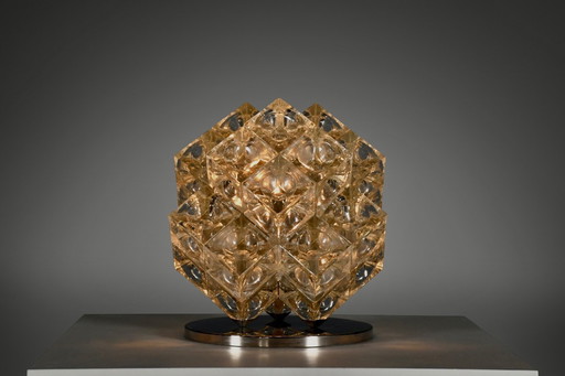 Glass and Chrome Albano Poli ‘Eclisse’ Table Lamp by Poliarte, Italy 1968