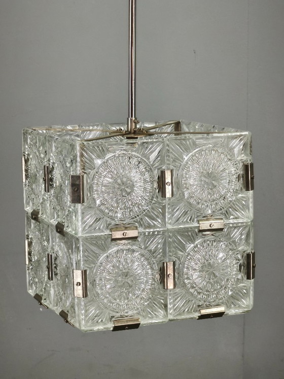 Jaren 70 Italiaanse Space Age Opaline Glas en Blauw Metalen Tafellamp – Kroonluchters (photo 8 of 10)