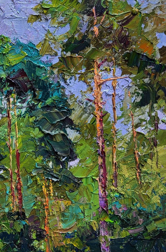 Original Oil Painting Summer Nature Landscape Along the Forest Path – Paintings & Drawings, Canvas (photo 5 of 7)