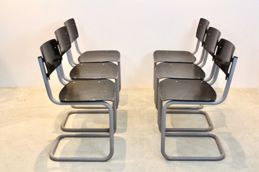 Set of Six Dutch Modernist Cantilever Chairs