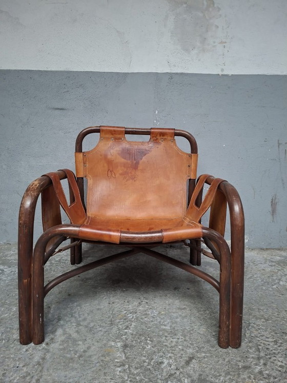 Image 1 of Safari armchair in leather and bamboo by Tito Agnoli for Bonacina 1960S