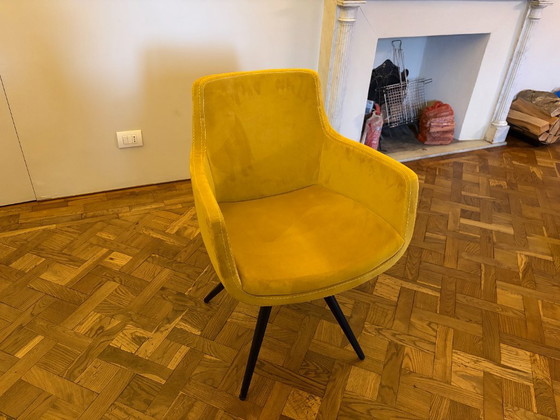 Versmissen - Set of 6 Mustard Yellow Velvet Upholstered Dining Chairs, Metal, Black (photo 3 of 5)