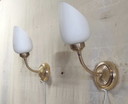 Articulated wall lights in brass and opaline glass - mid-20th century