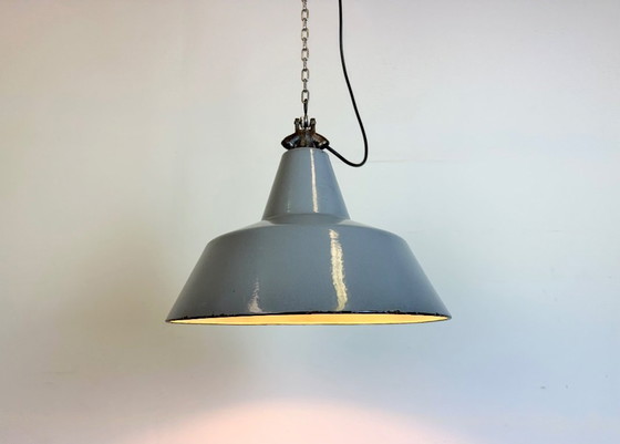 Image 1 of Industrial Grey Enamel Factory Pendant Lamp, 1960s