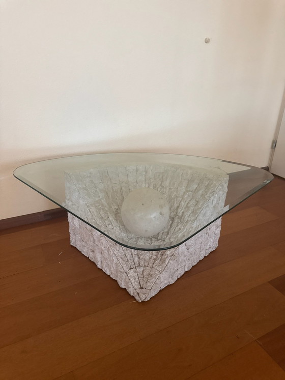 Vintage fossil stone coffee table Pierre Magnussen Ponte, Glass, Beige (photo 3 of 5)