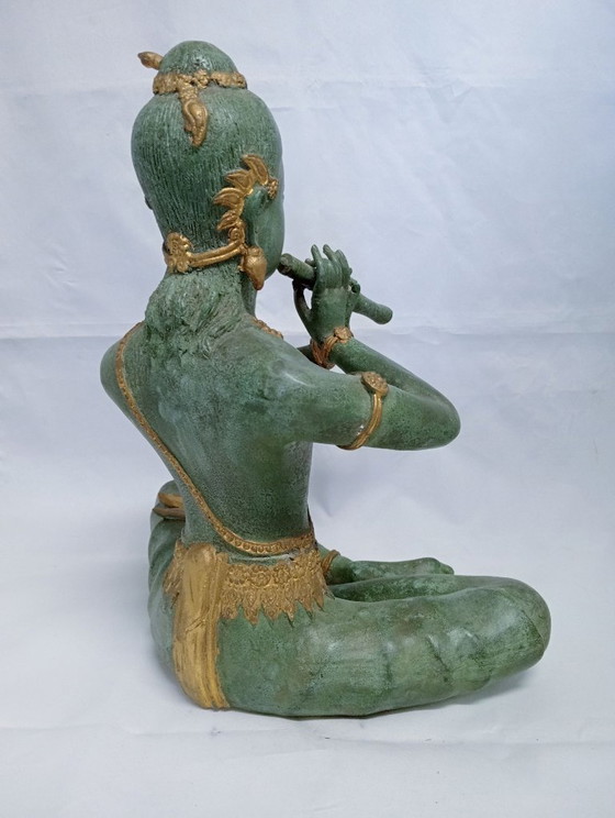 Estatua de una figura tocando la flauta, pátina verde, Esculturas, Bronce, Aziatisch (foto 4 de 7)