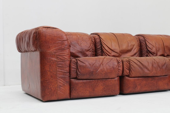 Image 1 of Vintage Seven Salotti Modular Sofa in Cognac Leather , Italy 1970s